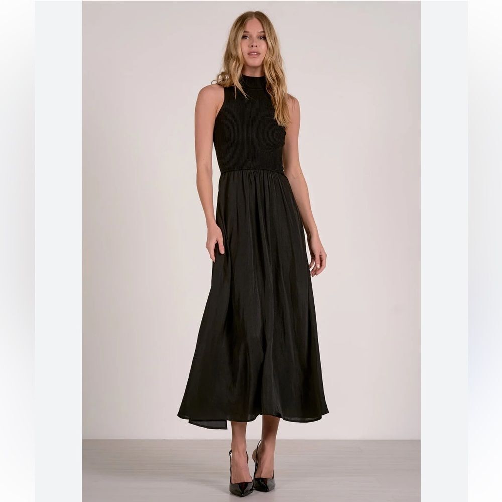 Elan Black mockneck sleeveless mixed media maxi dress size medium new with tags - Picture 4 of 12